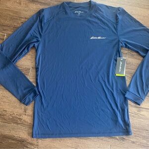 Eddie Bauer Shirt Mens M Blue pf50  Long Sleeve Crew Motion Active Fit